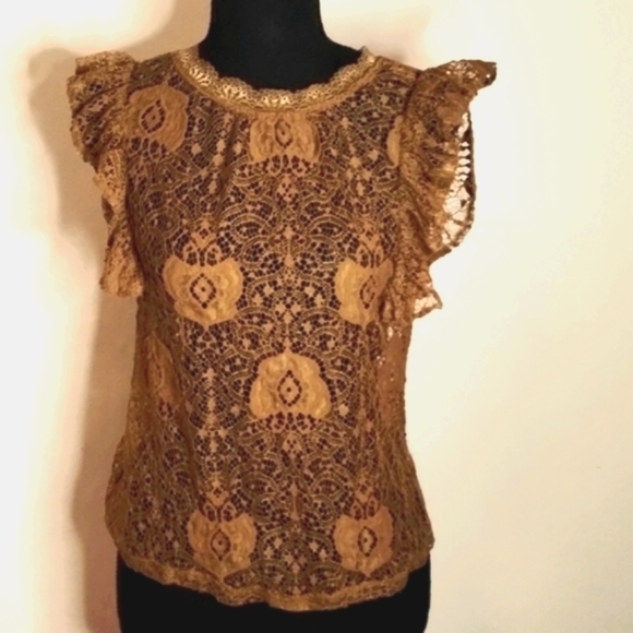 Adiva olive color lace ruffle sheer top Sz XS So so cute! - Picture 1 of 10
